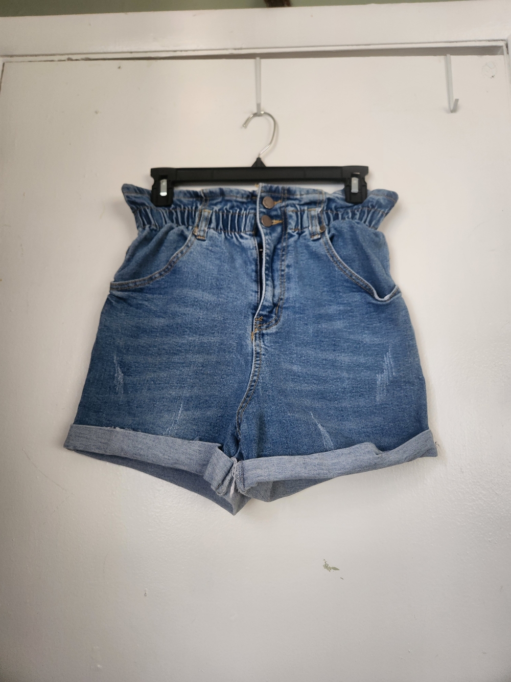 The Fifth Label Paperbag Waist Rolled Hem Denim Shorts - Blue